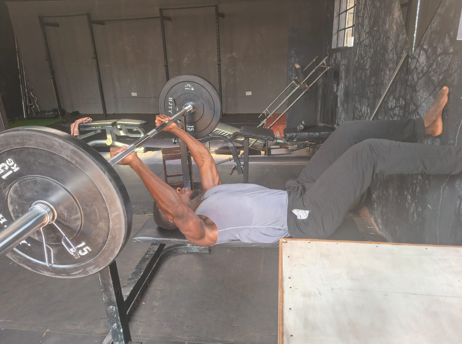Bench press session during morning training